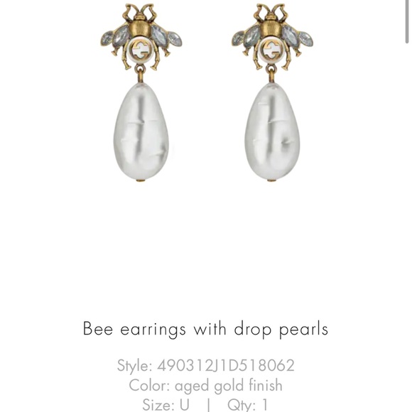 Gucci BEE EARRINGS WITH DROP PEARLS *REAL* - Picture 6 of 6